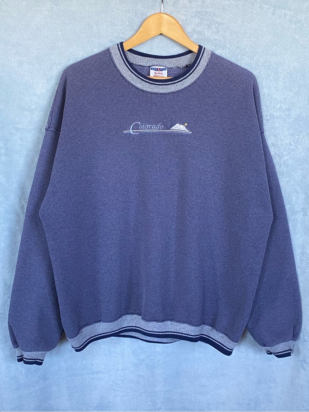 Vintage 90s Jerzees Colorado Waffle Knit Sweatshirt USA Made 2X